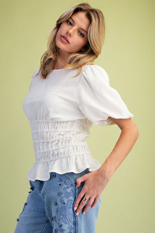 The Antonia Textured Woven Peplum Top