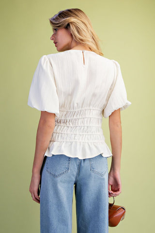 The Antonia Textured Woven Peplum Top