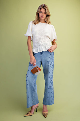 The Antonia Textured Woven Peplum Top