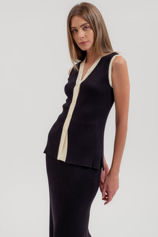 The Daphne Button Down Contrast Sweater Top & Skirt Set