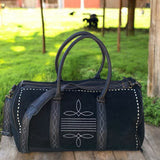 Black Boot Stitch Suede Leather Duffle Bag