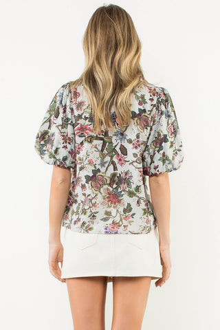 The Ruffle Neck Puff Sleeve Floral Top